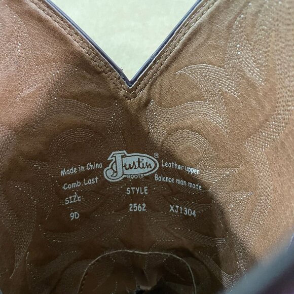 Justin Stampede Cowboy Boots Men's Size 9 D Tan Distressed Buffalo Square Toe - Picture 5 of 8